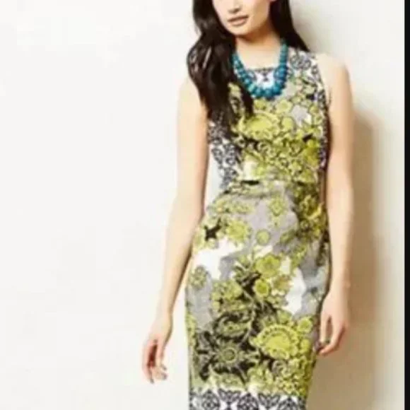 ANTHROPOLOGIE Weston Wear Aures Floral Sleeveless Shift Dress Yellow Black sz 4 - Picture 6 of 6